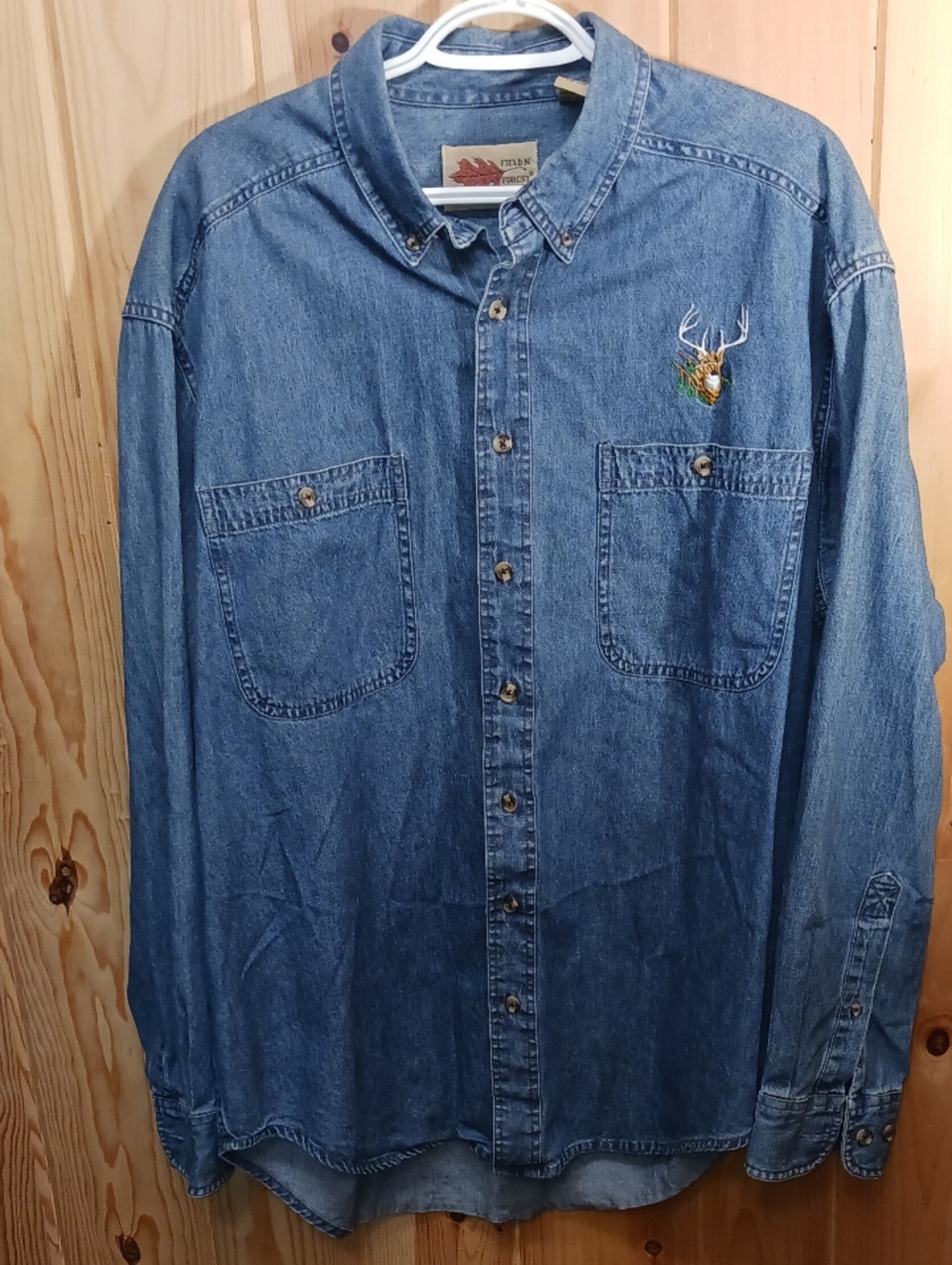Field N' FOREST Blue Denim Shirt with Embroidered Deer/Stags